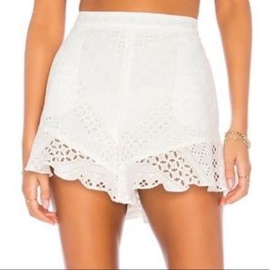 BCBGMAXAZRIA White Ruffle Trim Shorts